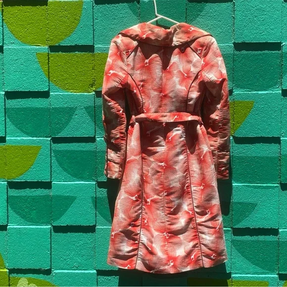 KAFFE clothing red and cream floral piped edge belted trench big button pockets - Picture 8 of 9